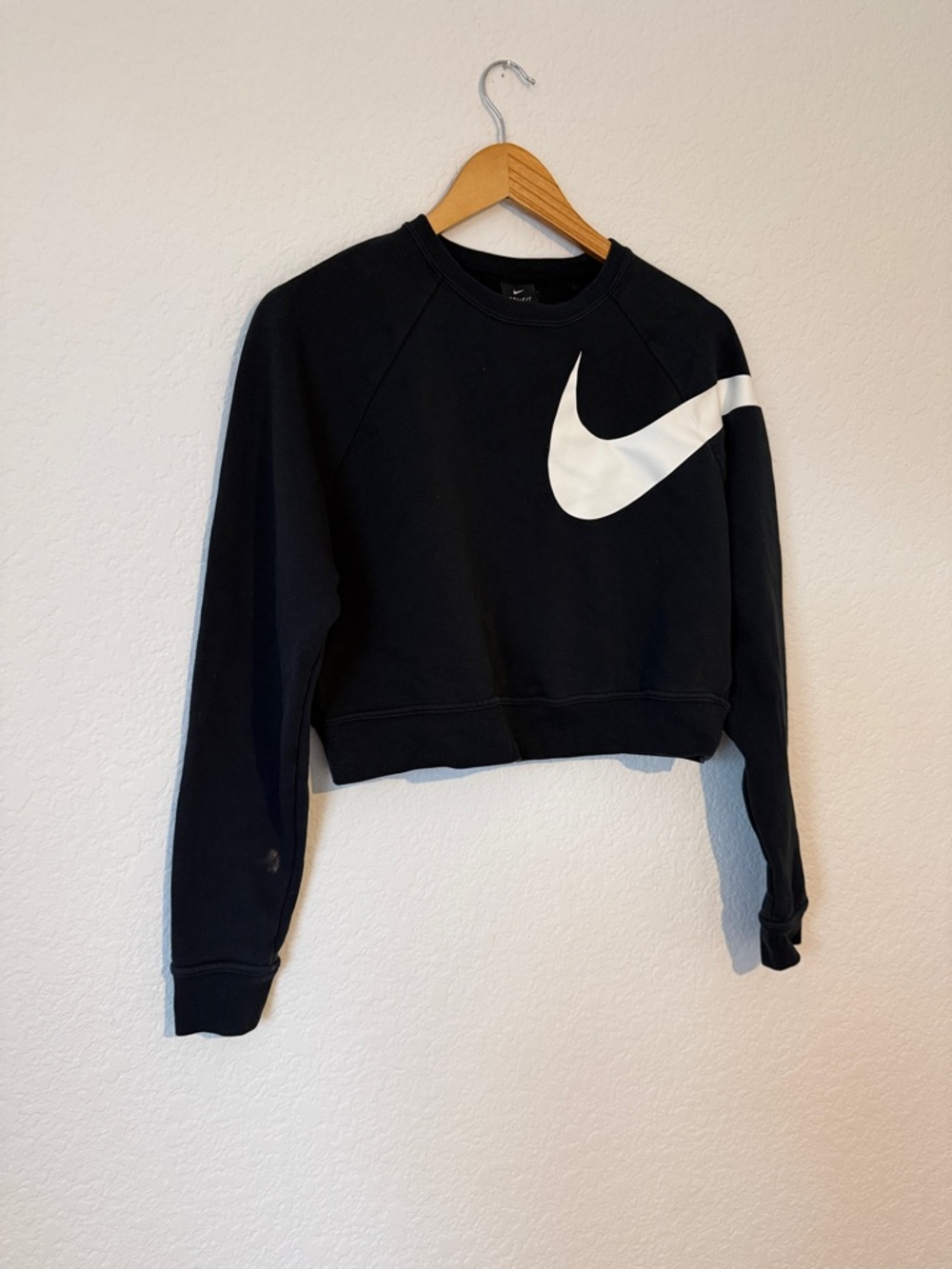 Nike Black Cropped Sweatshirt with White Swoosh Accent XS